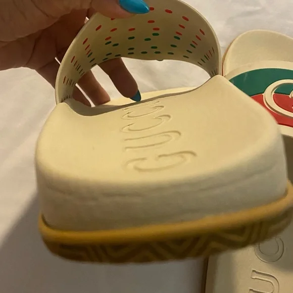 Gucci Cream Slides with Red and Green Stripes